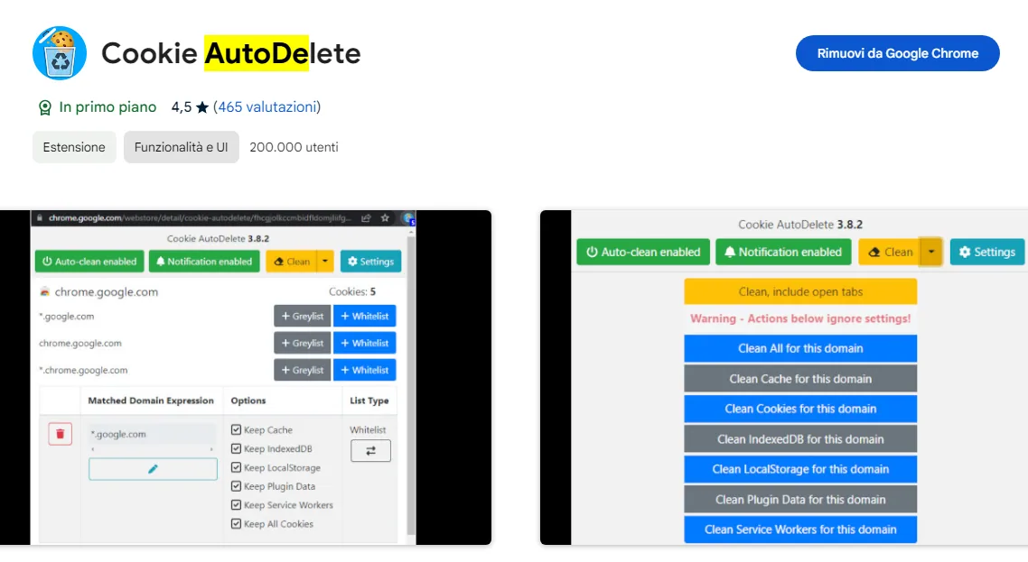Cookie AutoDelete, pagina su Chrome Store