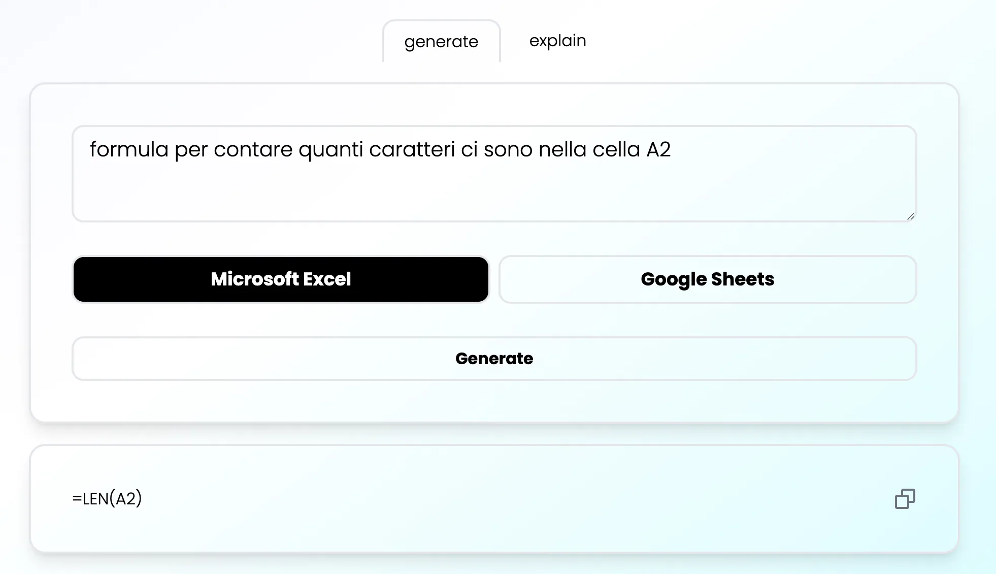 Intelligenza Artificiale generare formule excel e google fogli