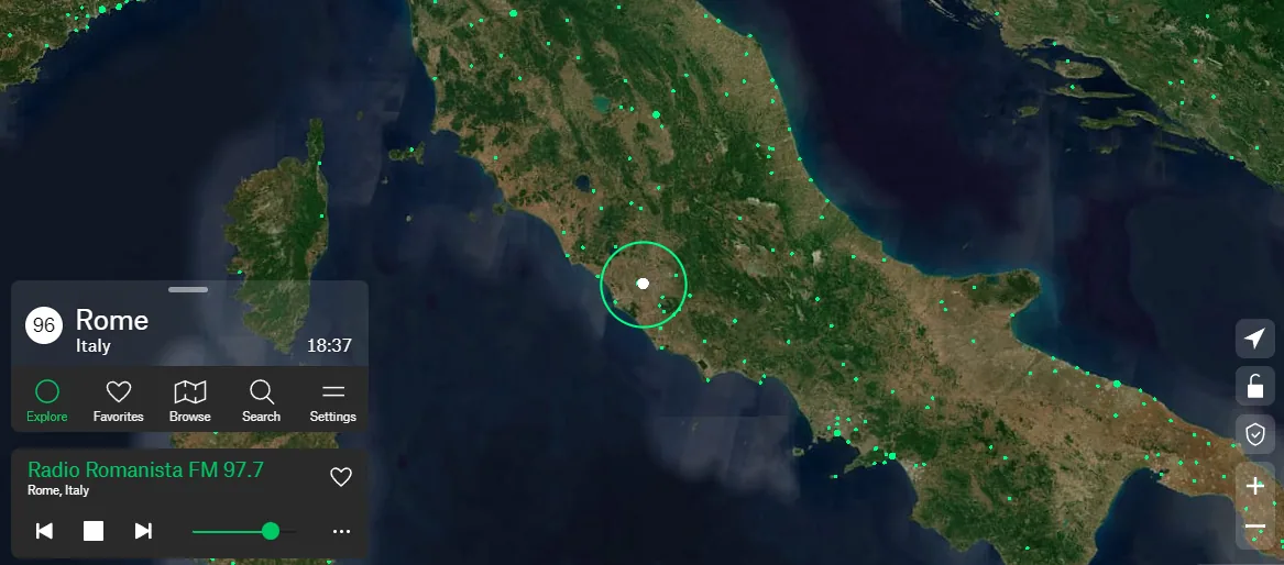 Interfaccia di Radio Garden